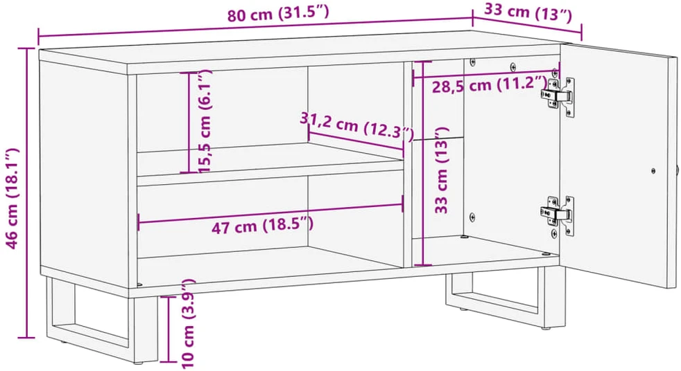 TV staliukas Televizoriaus spintelė, 80x33x46cm, perdirbta/apdirbta mediena