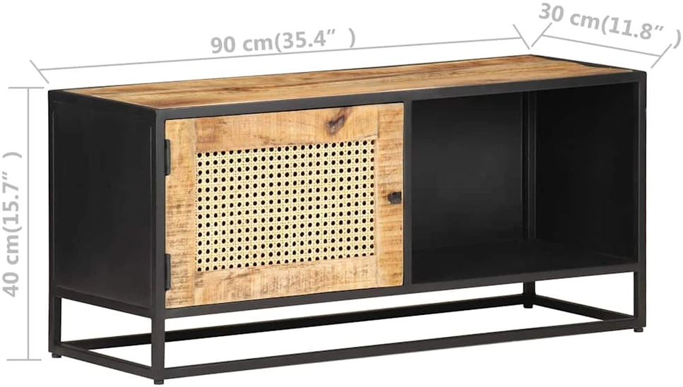 TV staliukas Televizoriaus spintelė, 90x30x40cm, mango mediena ir nendrės