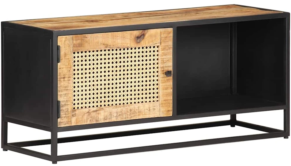 TV staliukas Televizoriaus spintelė, 90x30x40cm, mango mediena ir nendrės