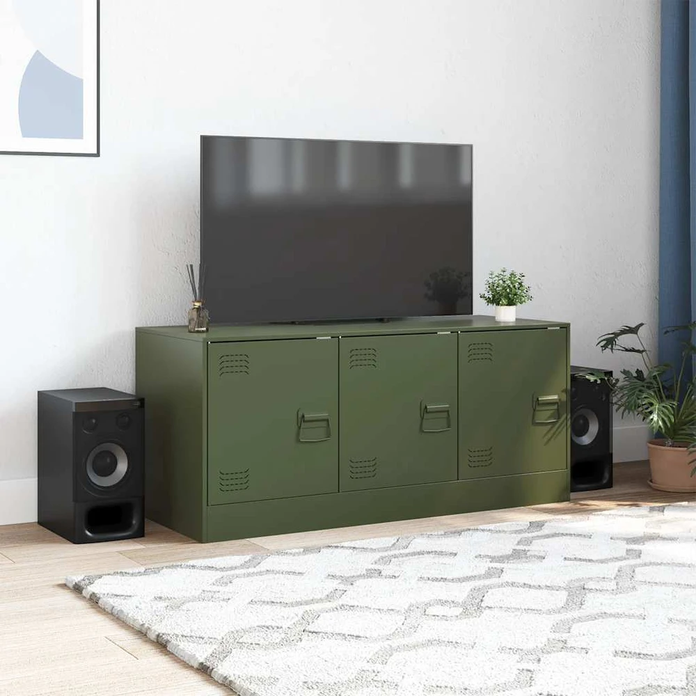 TV staliukas Televizoriaus spintelė, alyvuogių žalia, 99x39x44cm, plienas