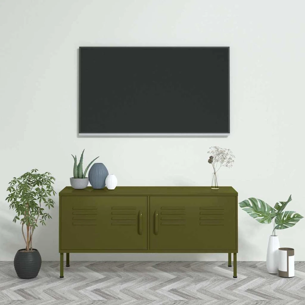 TV staliukas Televizoriaus spintelė, alyvuogių žalia, 105x35x50cm, plienas