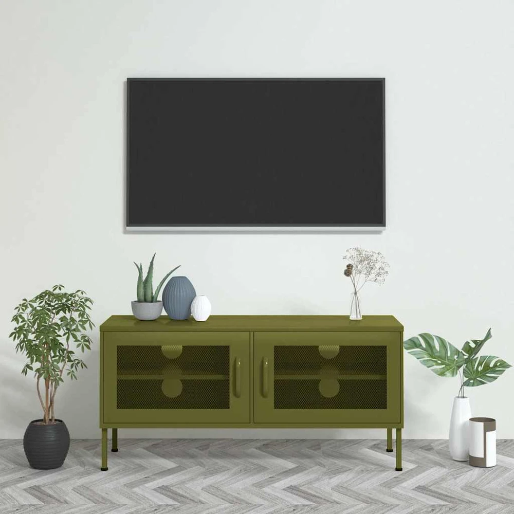 TV staliukas Televizoriaus spintelė, alyvuogių žalia, 105x35x50cm, plienas