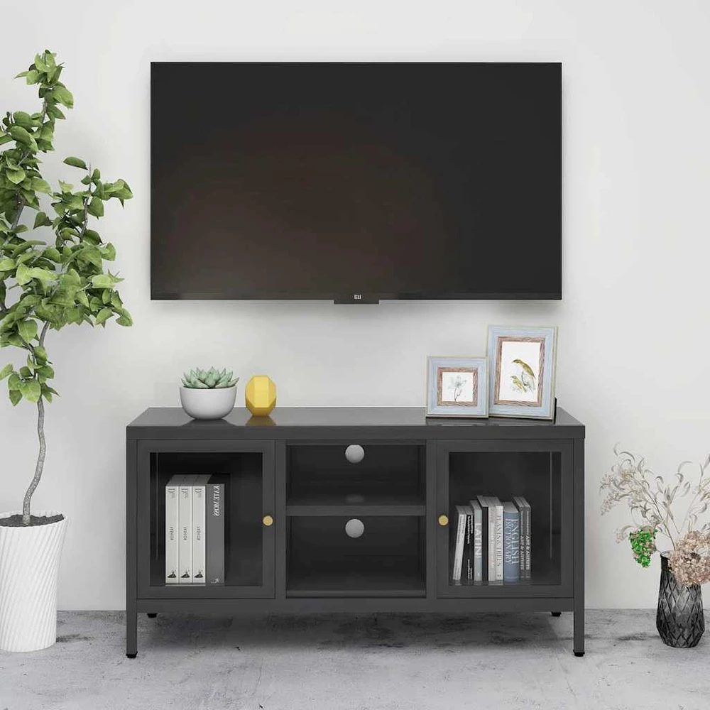 TV staliukas Televizoriaus spintelė, antracito, 105x35x52cm, plienas/stiklas