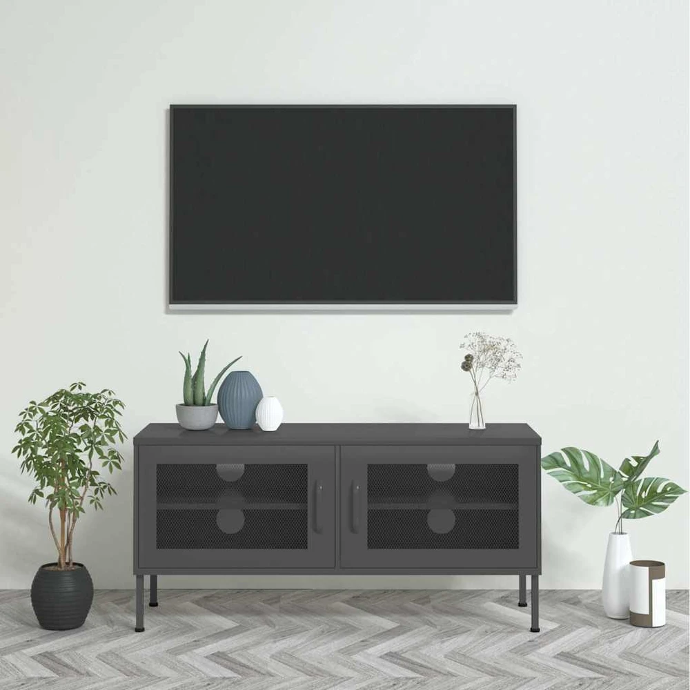 TV staliukas Televizoriaus spintelė, antracito spalvos, 105x35x50cm, plienas
