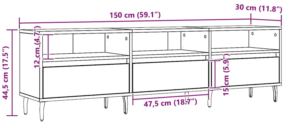 TV staliukas Televizoriaus spintelė, artisano ąžuolo, 150x30x44,5cm, mediena