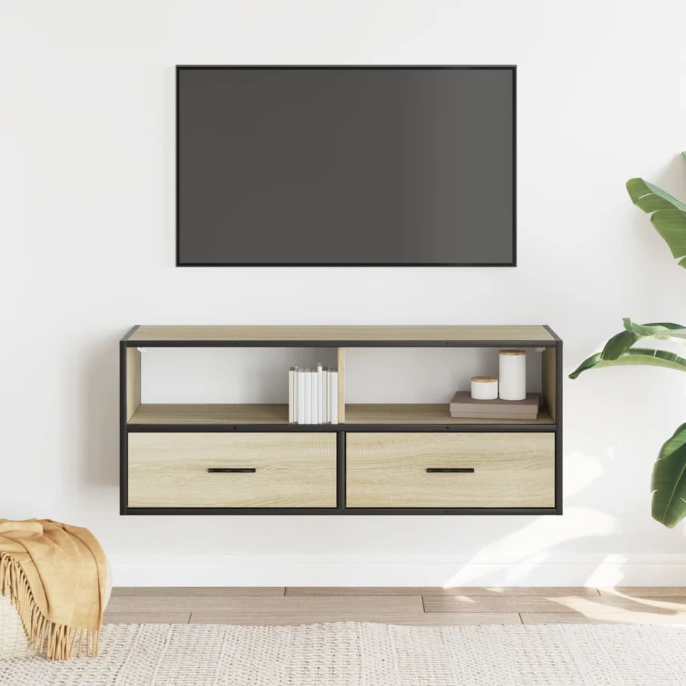 TV staliukas Televizoriaus spintelė, ąžuolo, 100x31x39,5cm, mediena/metalas