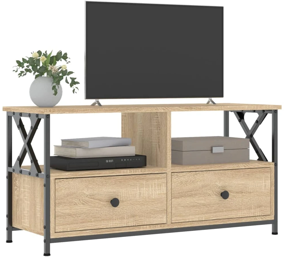 TV staliukas Televizoriaus spintelė, ąžuolo, 90x33x45cm, mediena ir geležis