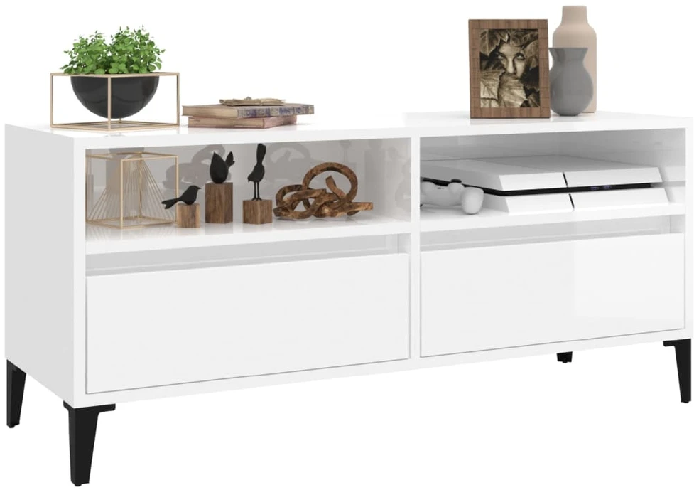 TV staliukas Televizoriaus spintelė, balta, 100x34,5x44,5cm, mediena, blizgi