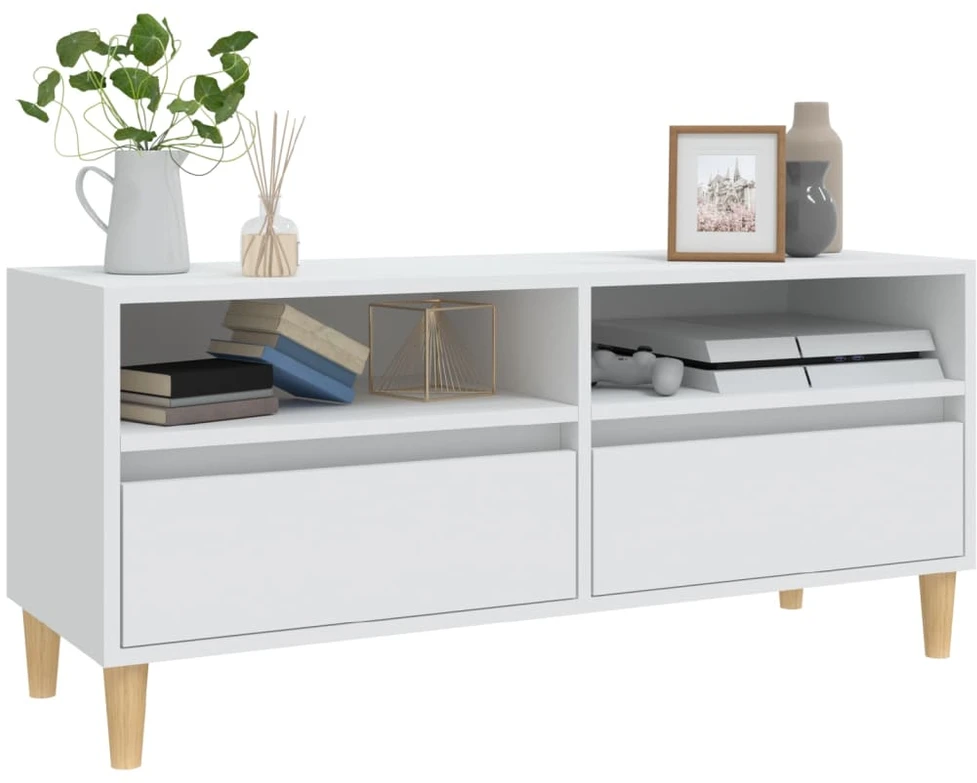 TV staliukas Televizoriaus spintelė, balta, 100x34,5x44,5cm, mediena