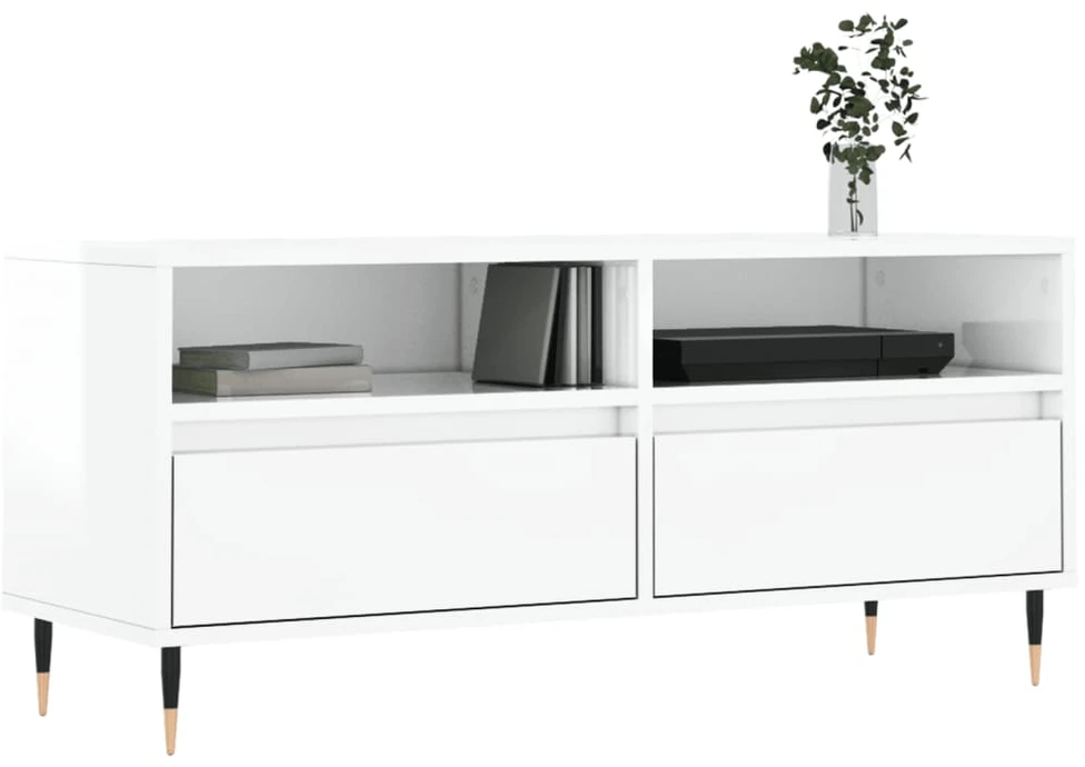 TV staliukas Televizoriaus spintelė, balta, 100x34,5x44,5cm, mediena, blizgi