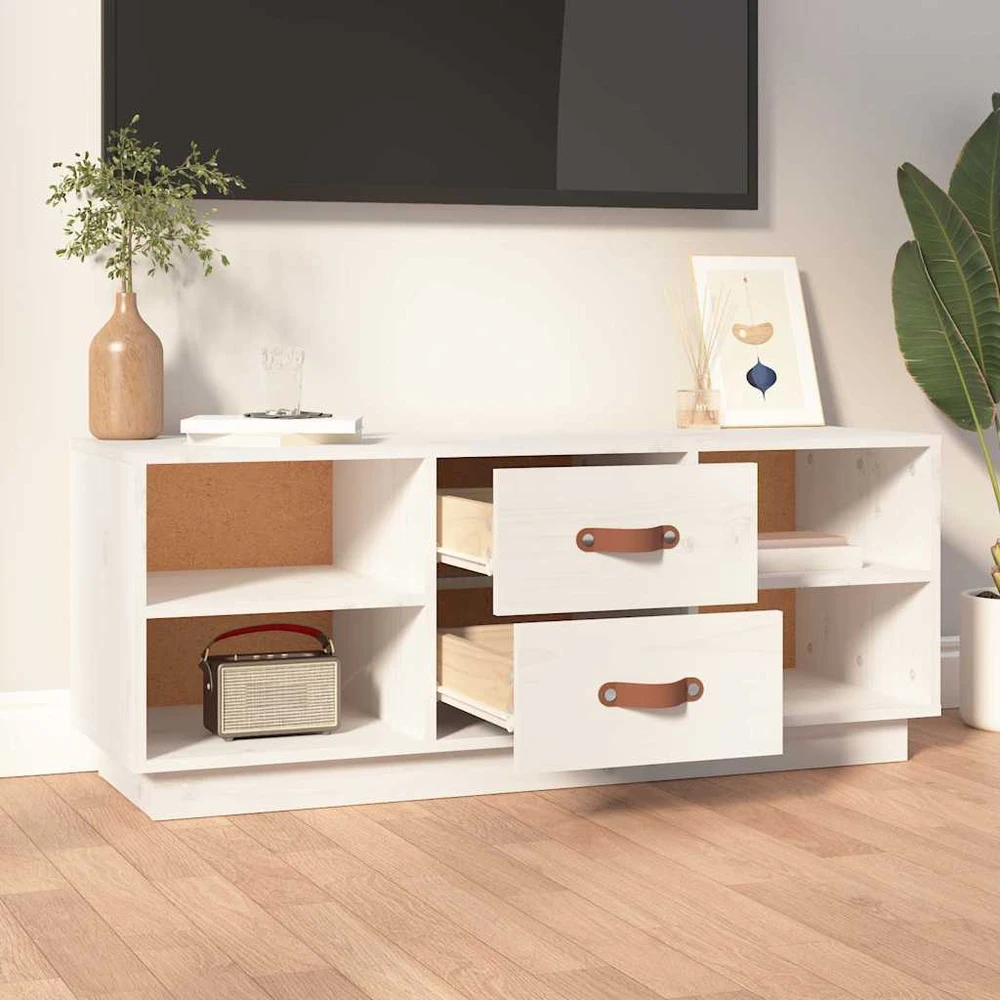 TV staliukas Televizoriaus spintelė, balta, 100x34x40cm, pušies masyvas