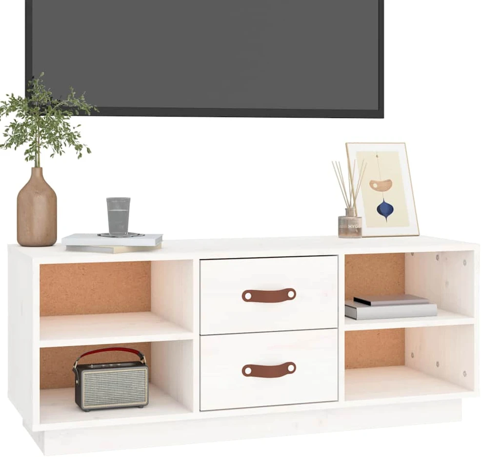TV staliukas Televizoriaus spintelė, balta, 100x34x40cm, pušies masyvas