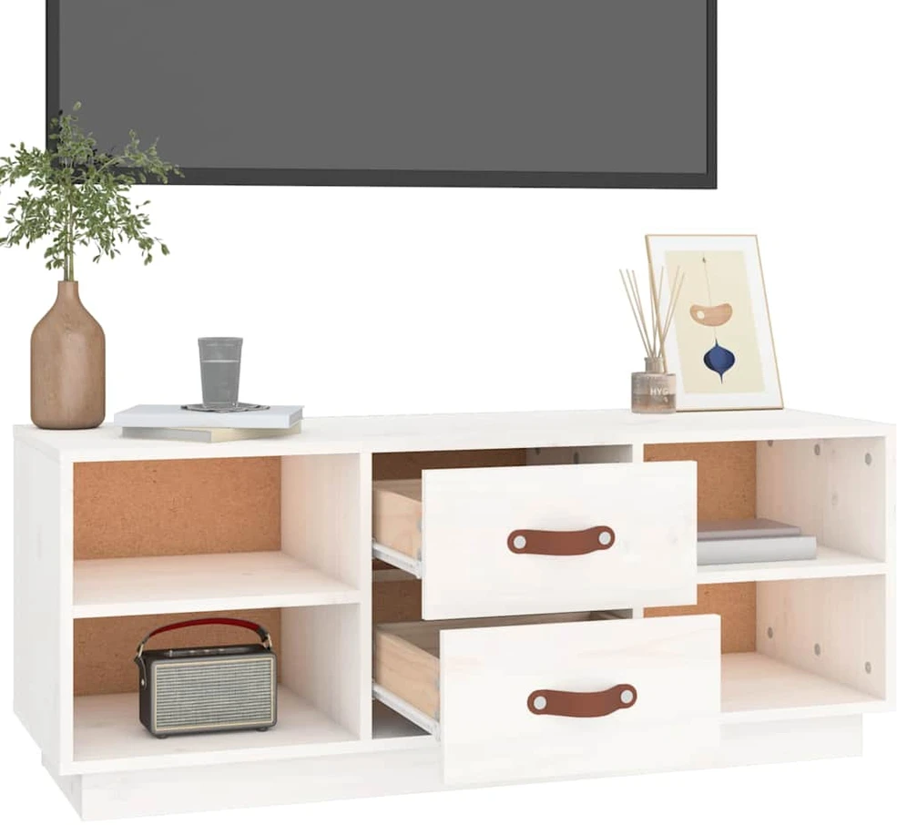TV staliukas Televizoriaus spintelė, balta, 100x34x40cm, pušies masyvas