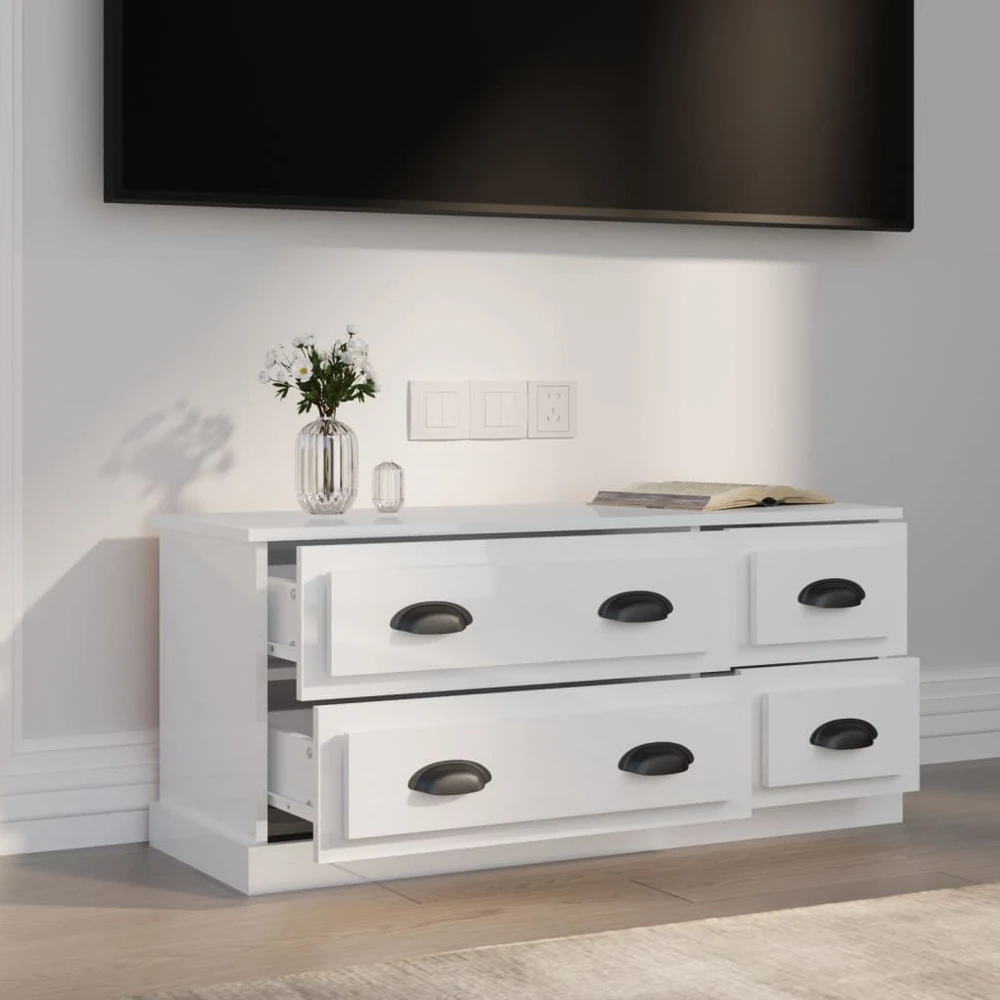 TV staliukas Televizoriaus spintelė, balta, 100x35,5x45cm, mediena, blizgi