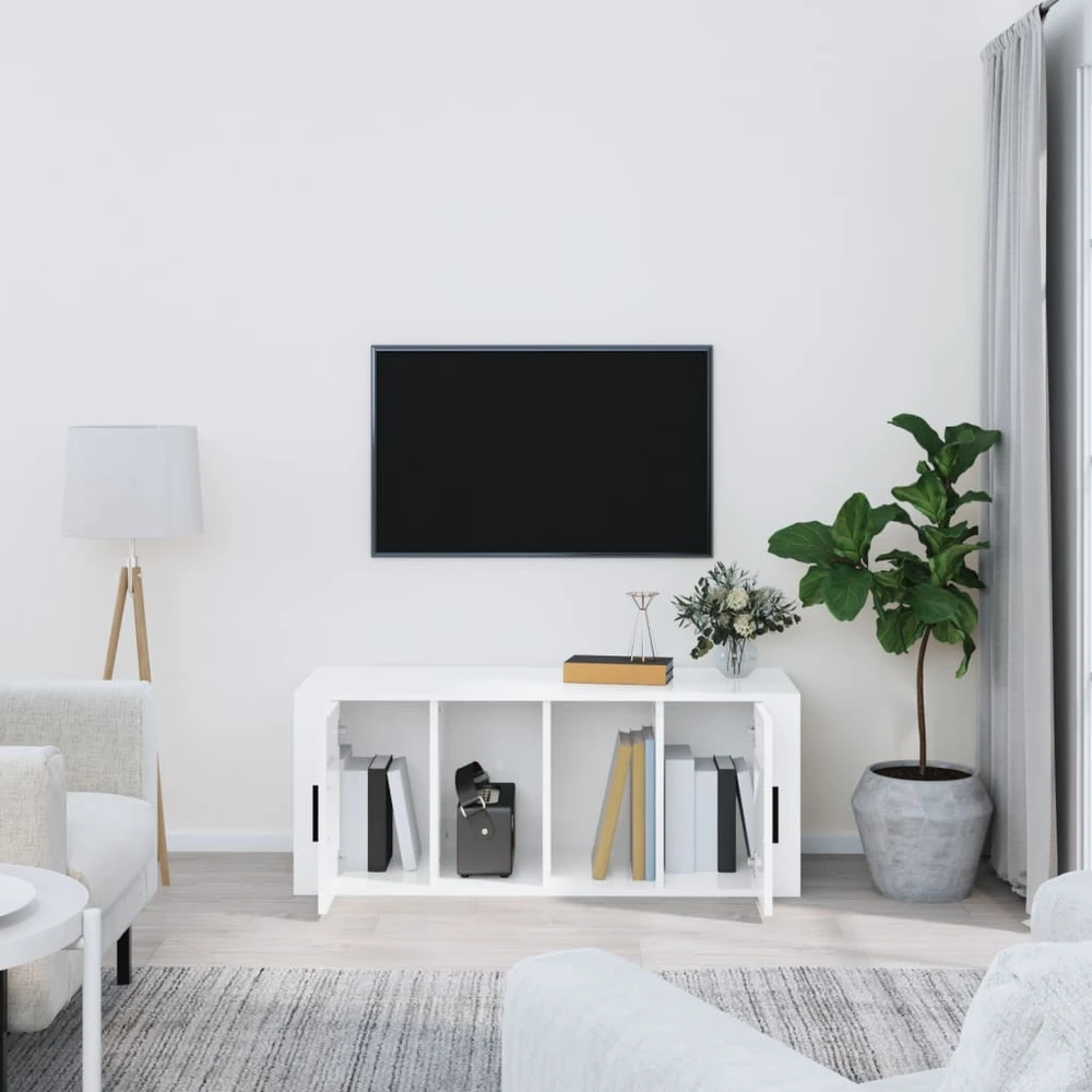 TV staliukas Televizoriaus spintelė, balta, 100x35x40cm, mediena, blizgi