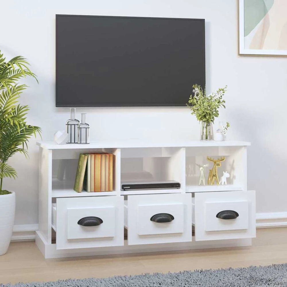 TV staliukas Televizoriaus spintelė, balta, 100x35x50cm, mediena, blizgi