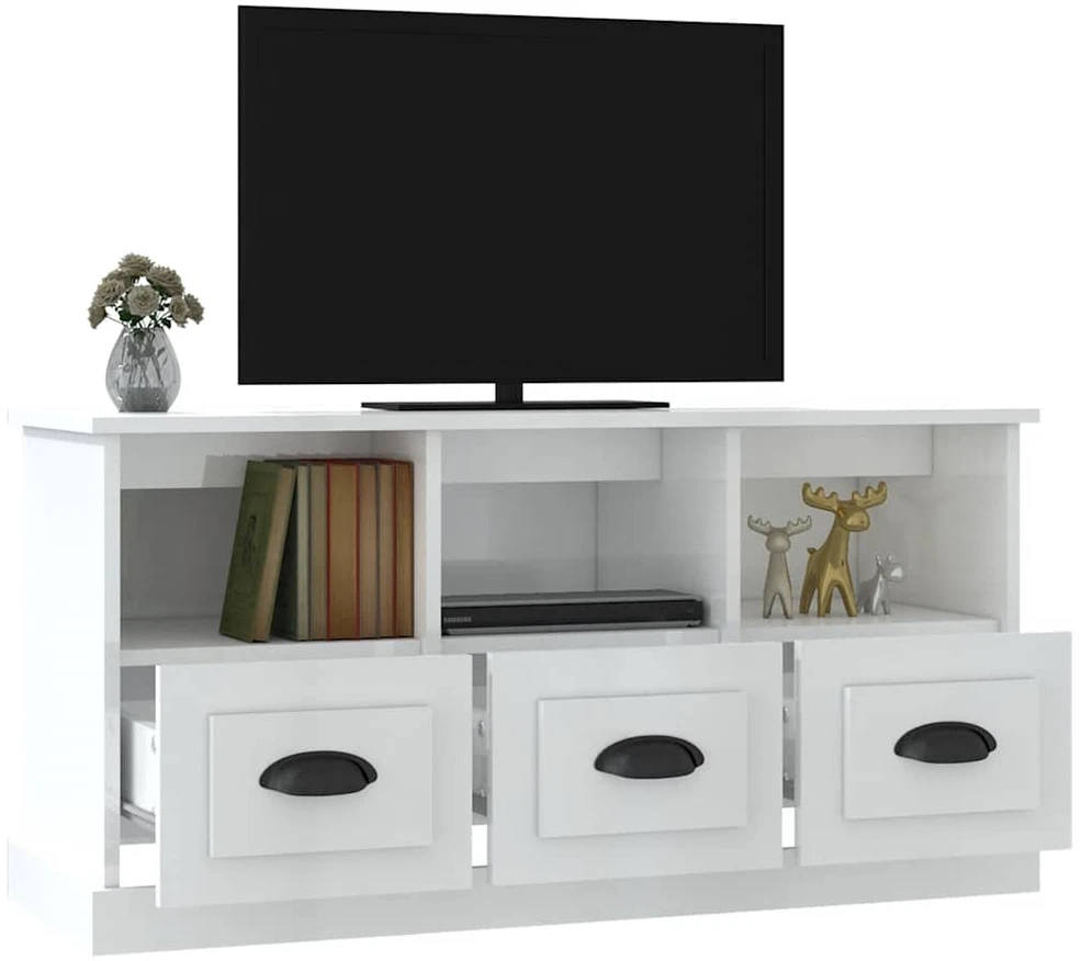 TV staliukas Televizoriaus spintelė, balta, 100x35x50cm, mediena, blizgi