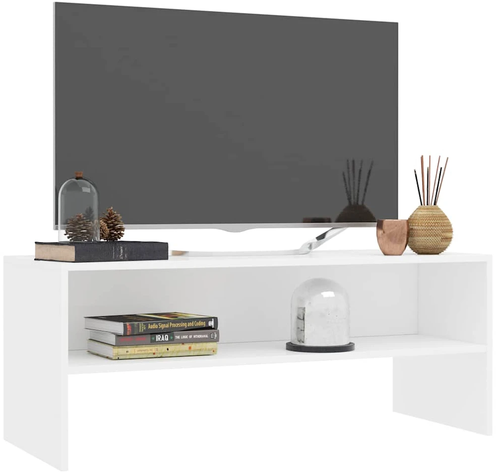 TV staliukas Televizoriaus spintelė, balta, 100x40x40cm, apdirbta mediena