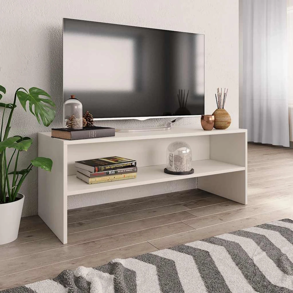 TV staliukas Televizoriaus spintelė, balta, 100x40x40cm, apdirbta mediena