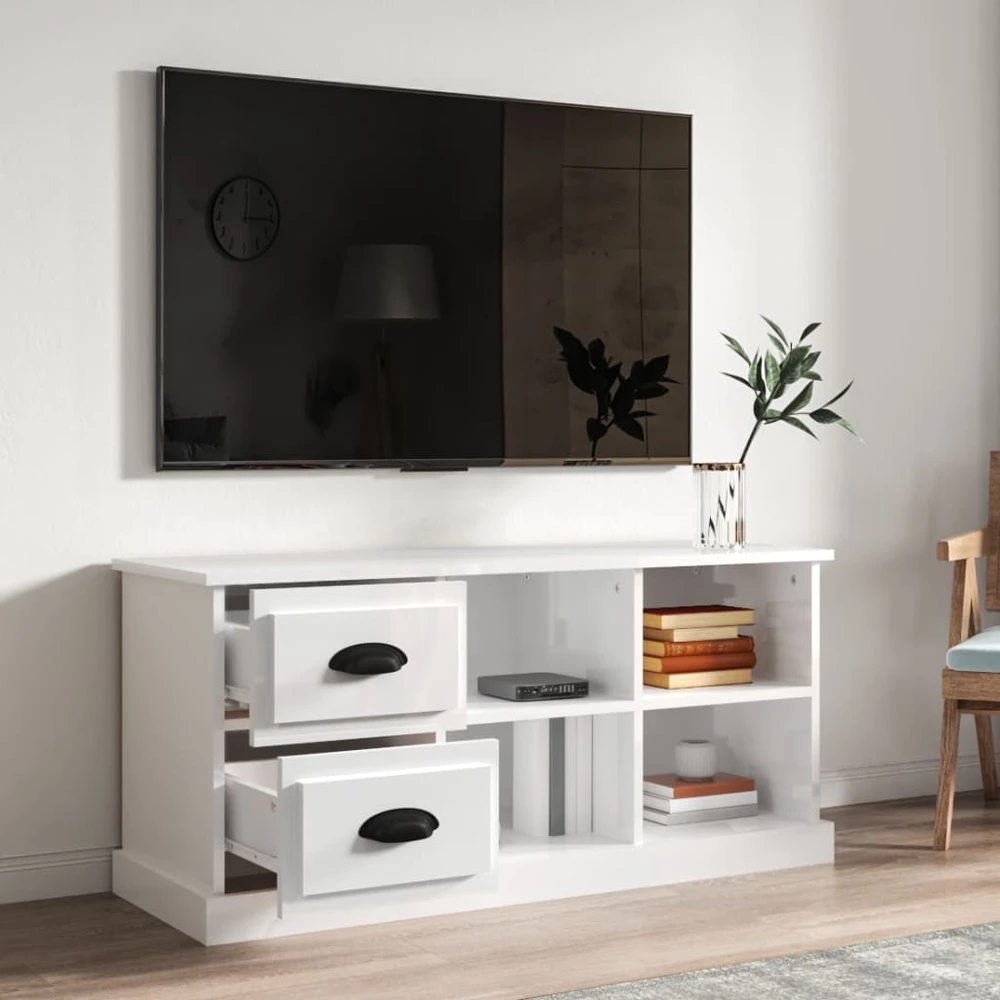 TV staliukas Televizoriaus spintelė, balta, 102x35,5x47,5cm, mediena, blizgi