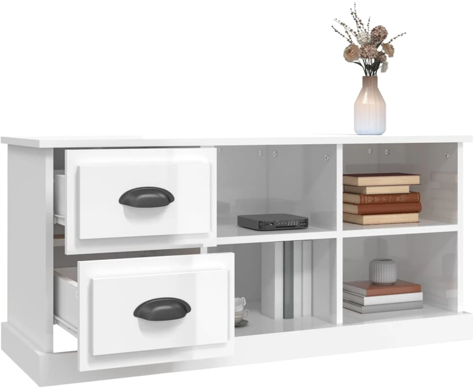 TV staliukas Televizoriaus spintelė, balta, 102x35,5x47,5cm, mediena, blizgi