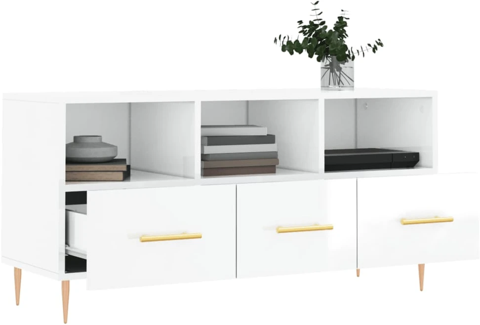 TV staliukas Televizoriaus spintelė, balta, 102x36x50cm, mediena, blizgi