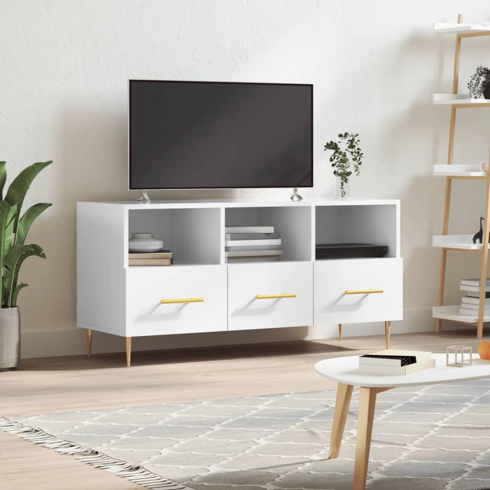TV staliukas Televizoriaus spintelė, balta, 102x36x50cm, mediena, blizgi