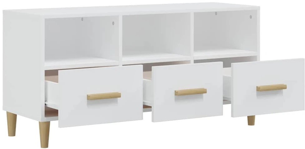 TV staliukas Televizoriaus spintelė, balta, 102x36x50cm, mediena, blizgi