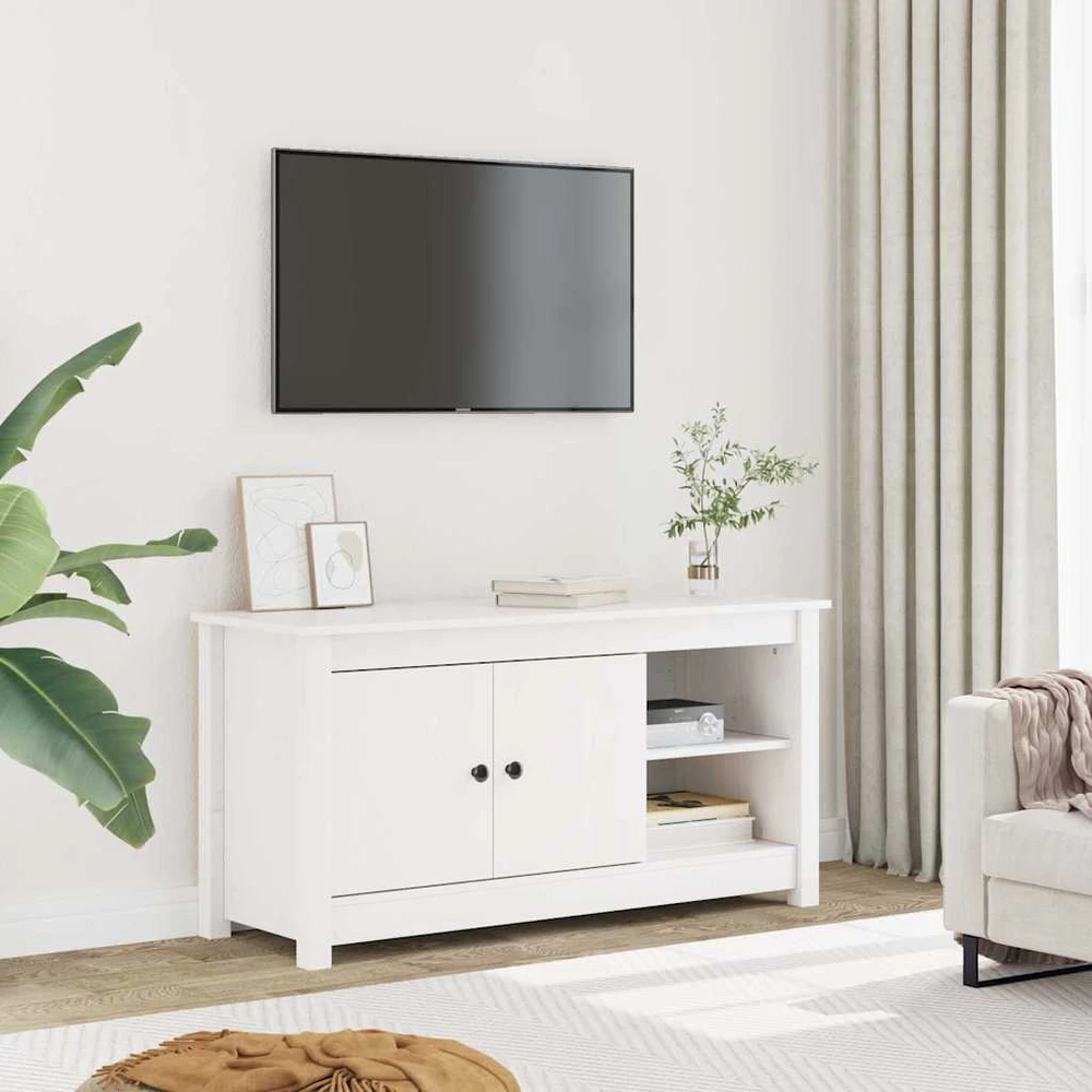 TV staliukas Televizoriaus spintelė, balta, 103x36,5x52cm, pušies masyvas