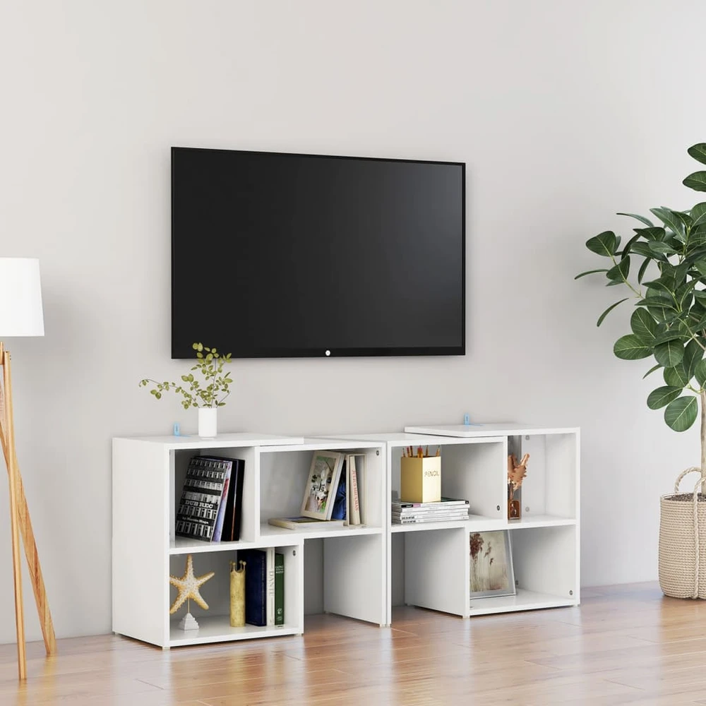 TV staliukas Televizoriaus spintelė, balta, 104x30x52cm, apdirbta mediena