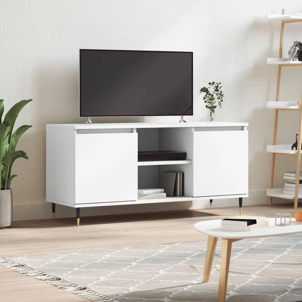 TV staliukas Televizoriaus spintelė, balta, 104x35x50cm, apdirbta mediena