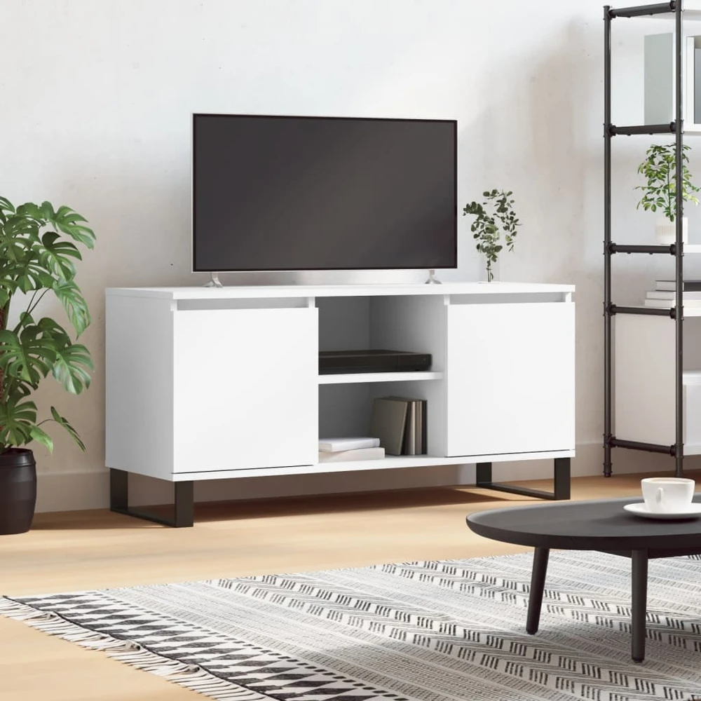 TV staliukas Televizoriaus spintelė, balta, 104x35x50cm, apdirbta mediena