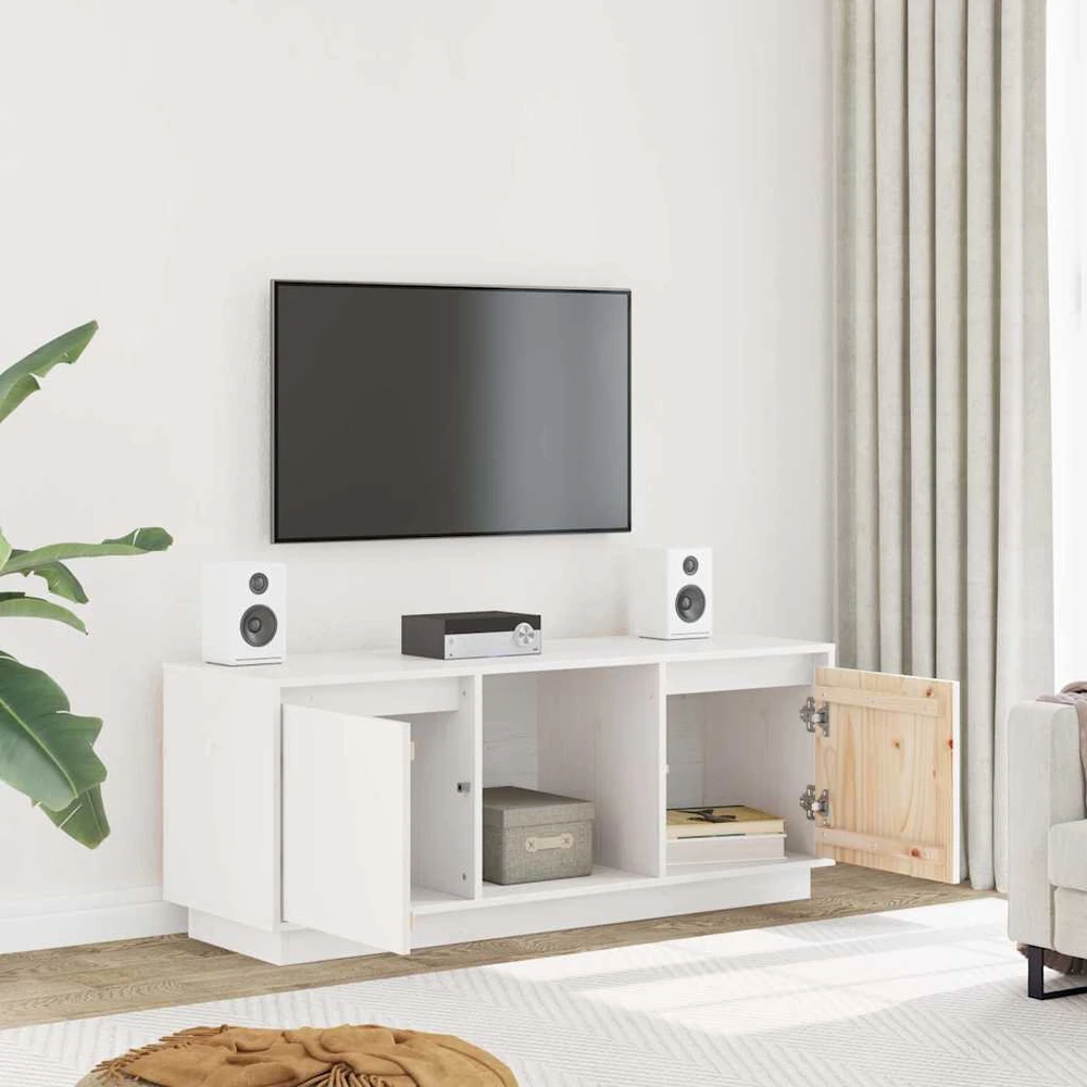 TV staliukas Televizoriaus spintelė, balta, 110,5x35x44cm, pušies masyvas