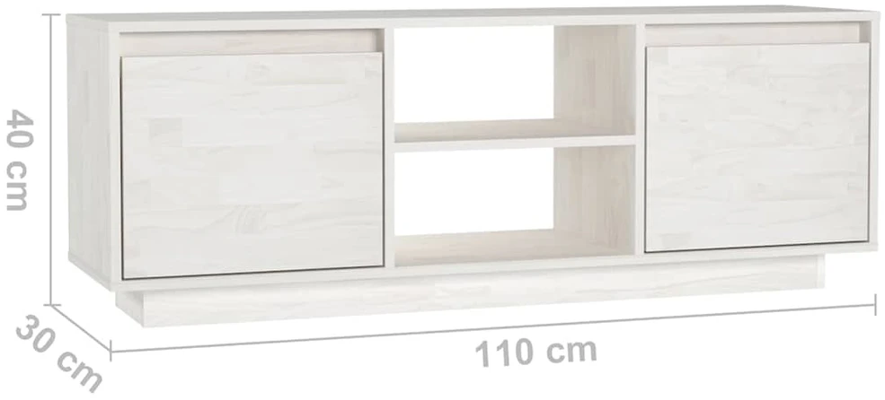 TV staliukas Televizoriaus spintelė, balta, 110x30x40cm, pušies masyvas