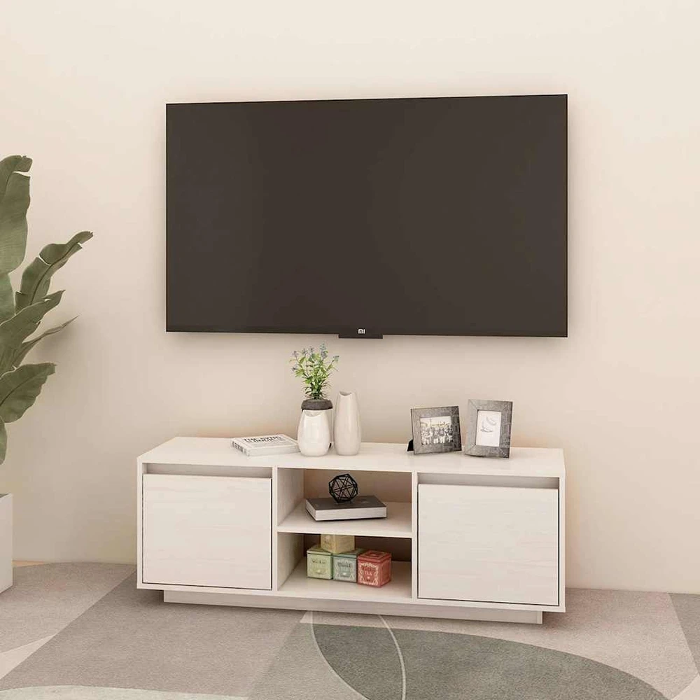 TV staliukas Televizoriaus spintelė, balta, 110x30x40cm, pušies masyvas