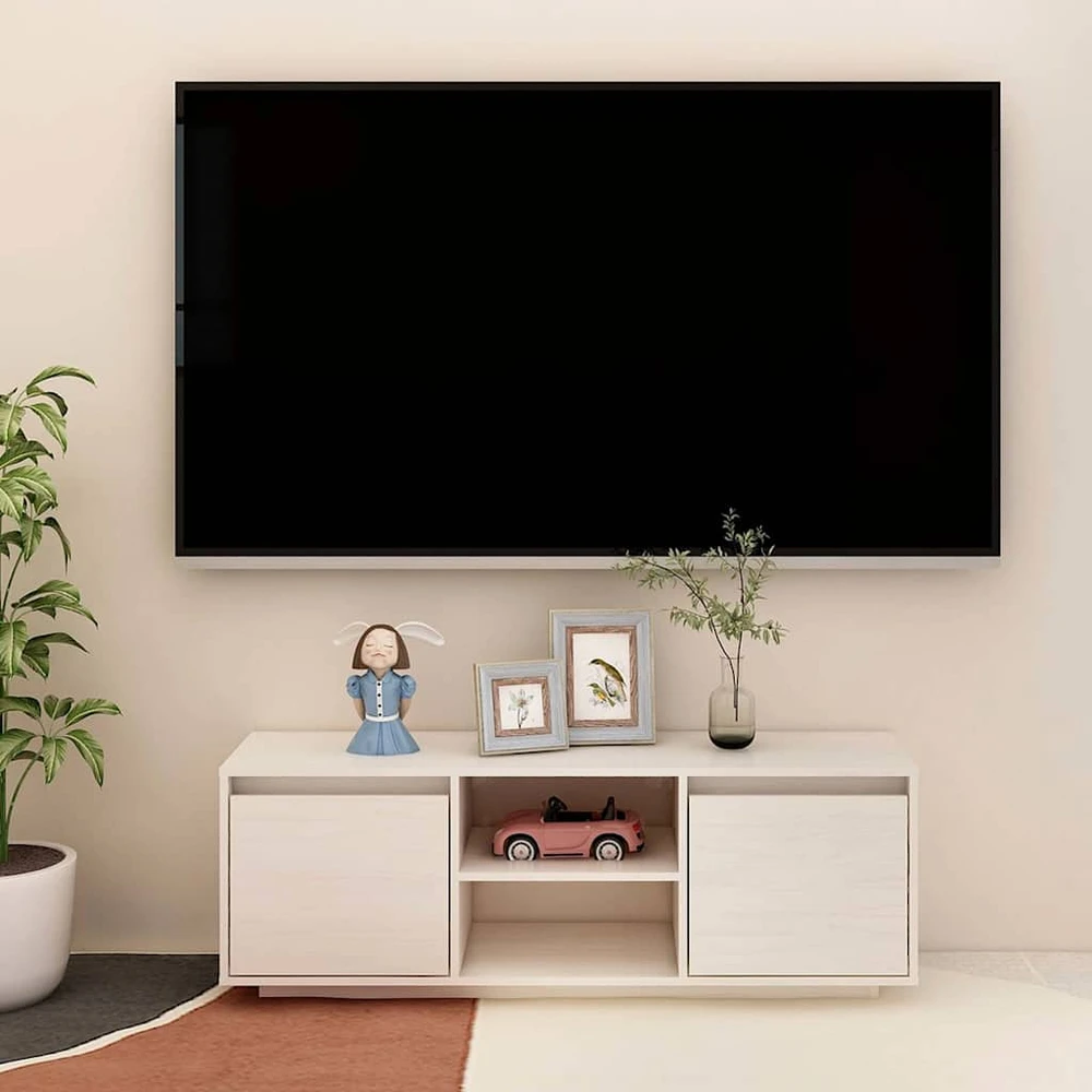 TV staliukas Televizoriaus spintelė, balta, 110x30x40cm, pušies masyvas