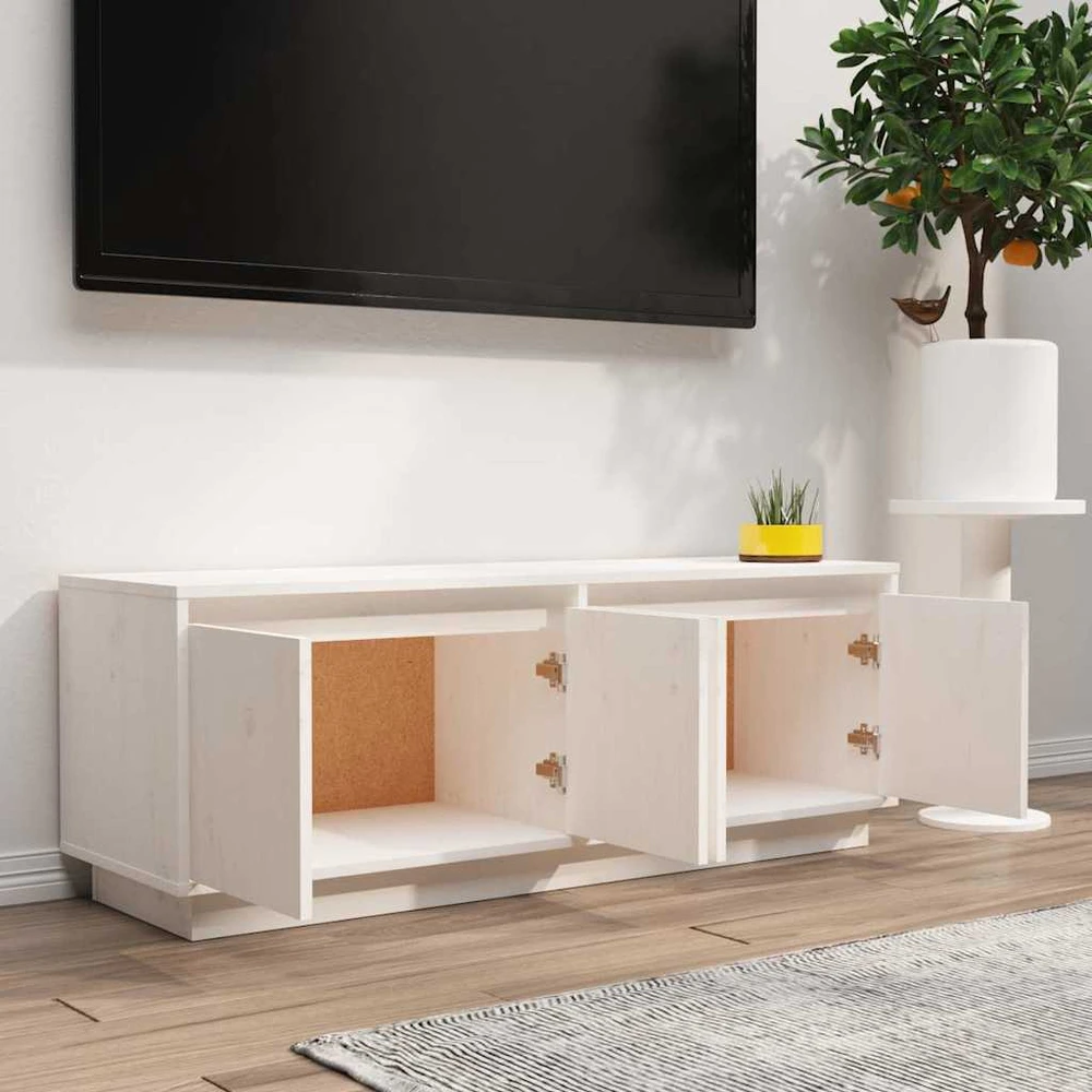 TV staliukas Televizoriaus spintelė, balta, 110x34x40cm, pušies masyvas