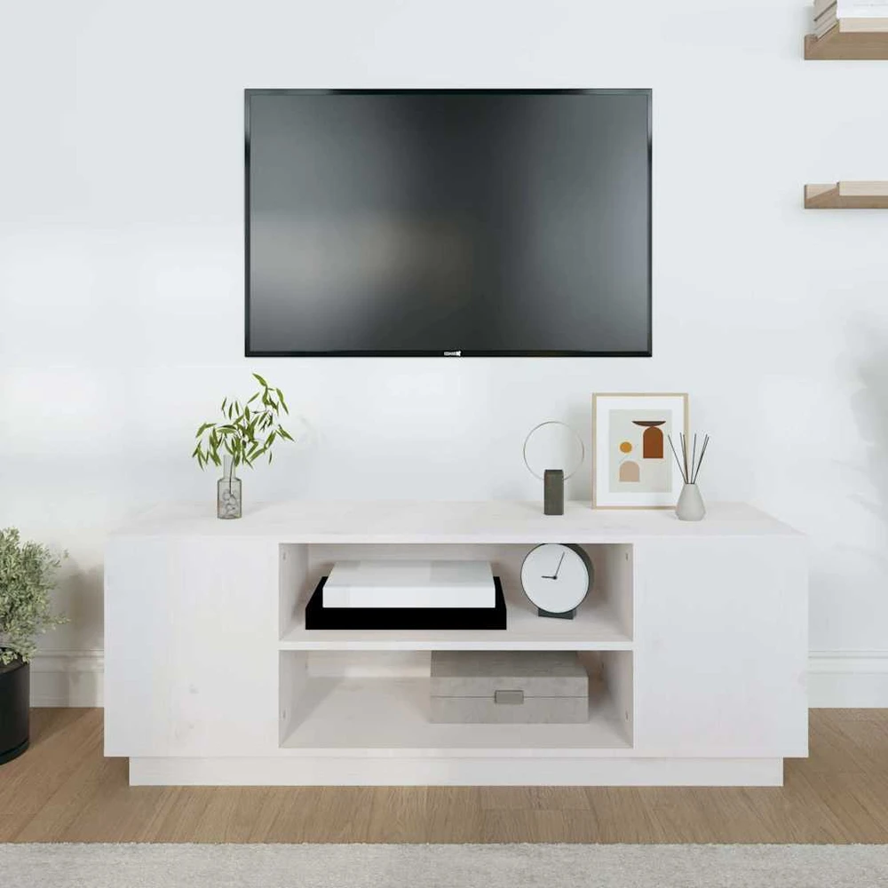 TV staliukas Televizoriaus spintelė, balta, 110x35x40,5cm, pušies masyvas