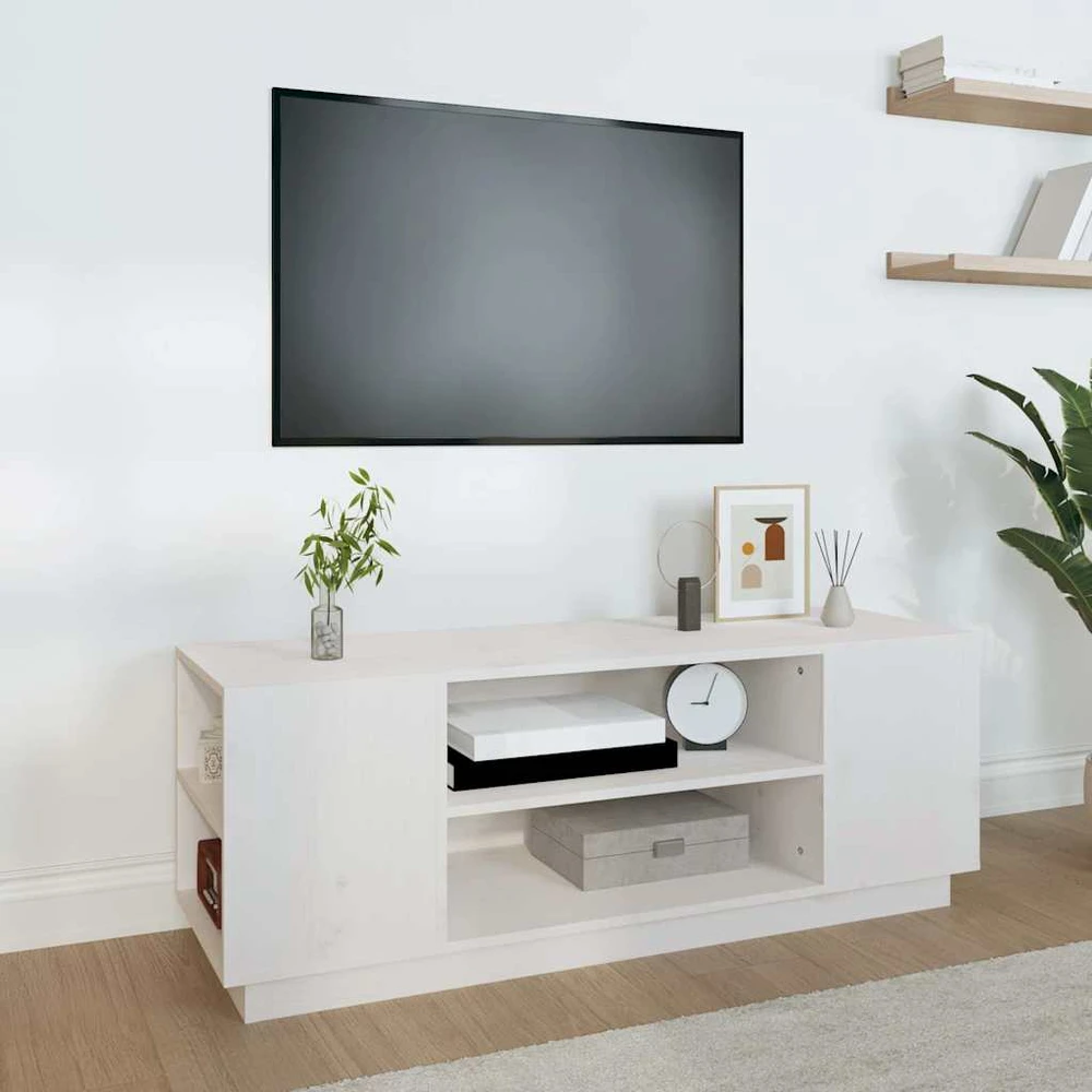 TV staliukas Televizoriaus spintelė, balta, 110x35x40,5cm, pušies masyvas