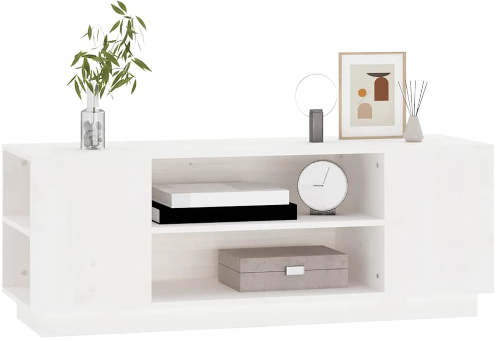 TV staliukas Televizoriaus spintelė, balta, 110x35x40,5cm, pušies masyvas