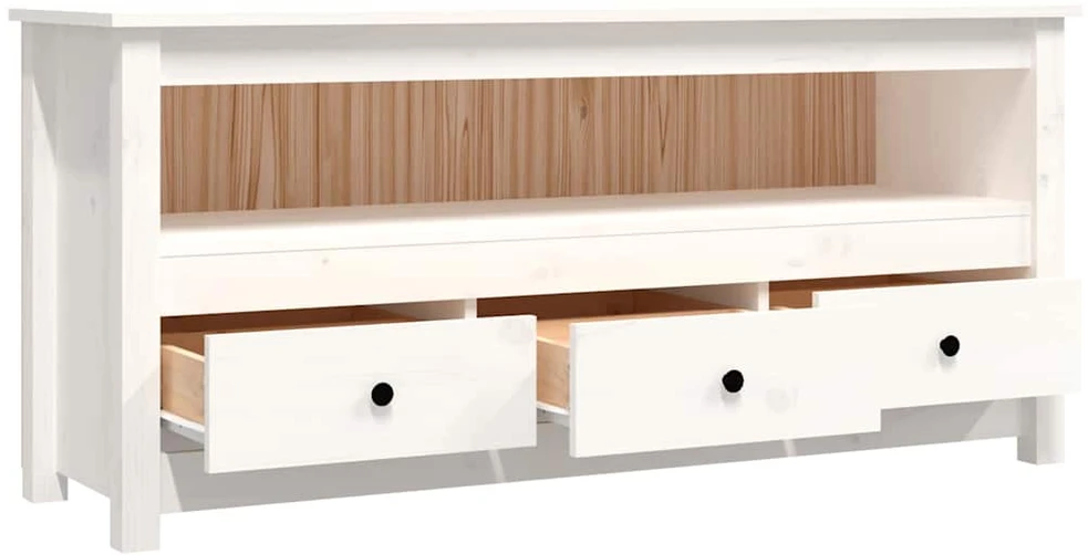TV staliukas Televizoriaus spintelė, balta, 114x35x52cm, pušies masyvas