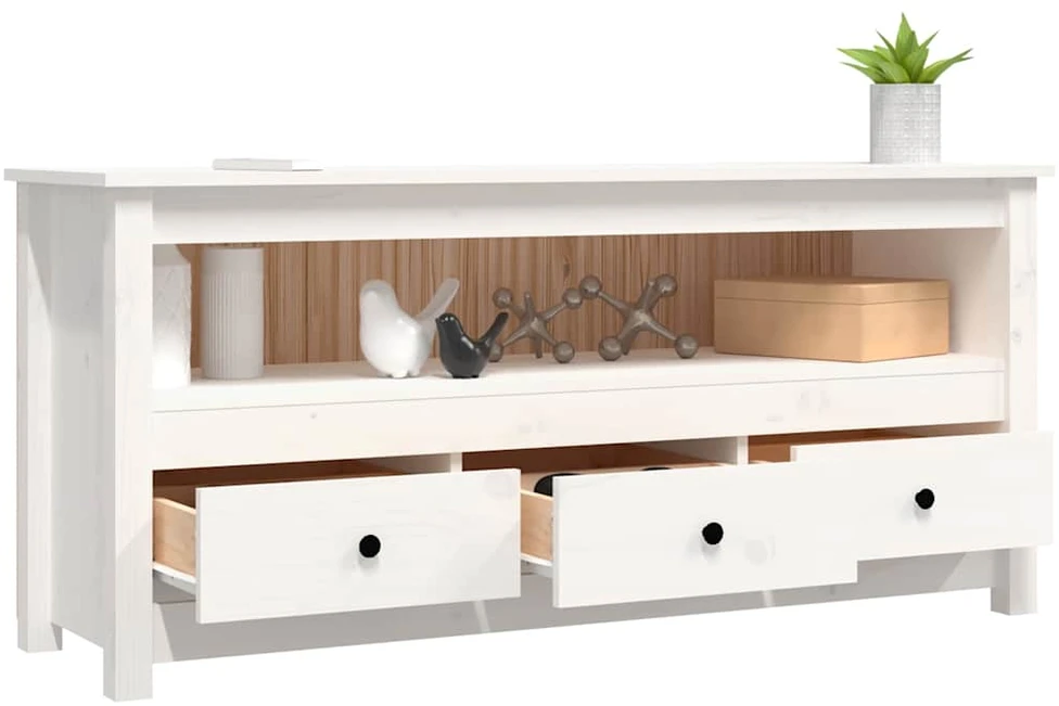 TV staliukas Televizoriaus spintelė, balta, 114x35x52cm, pušies masyvas