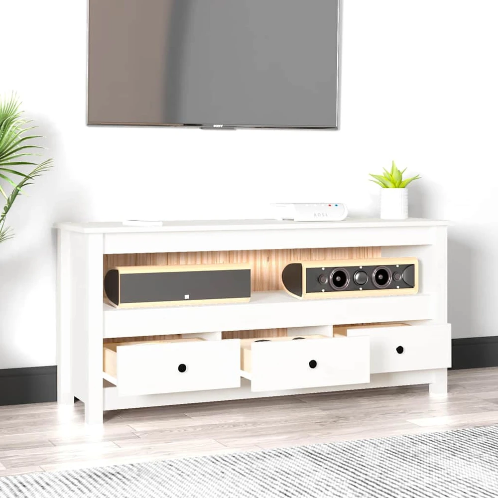 TV staliukas Televizoriaus spintelė, balta, 114x35x52cm, pušies masyvas