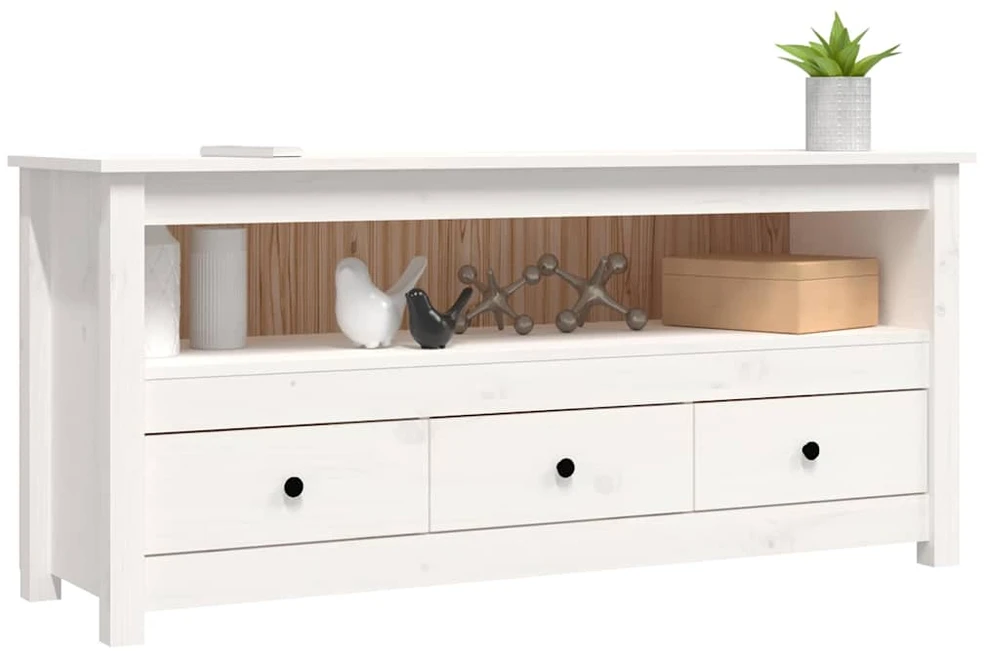 TV staliukas Televizoriaus spintelė, balta, 114x35x52cm, pušies masyvas