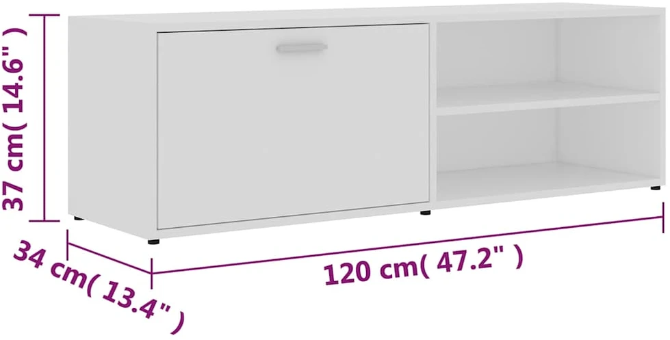 TV staliukas Televizoriaus spintelė, balta, 120x34x37cm, apdirbta mediena
