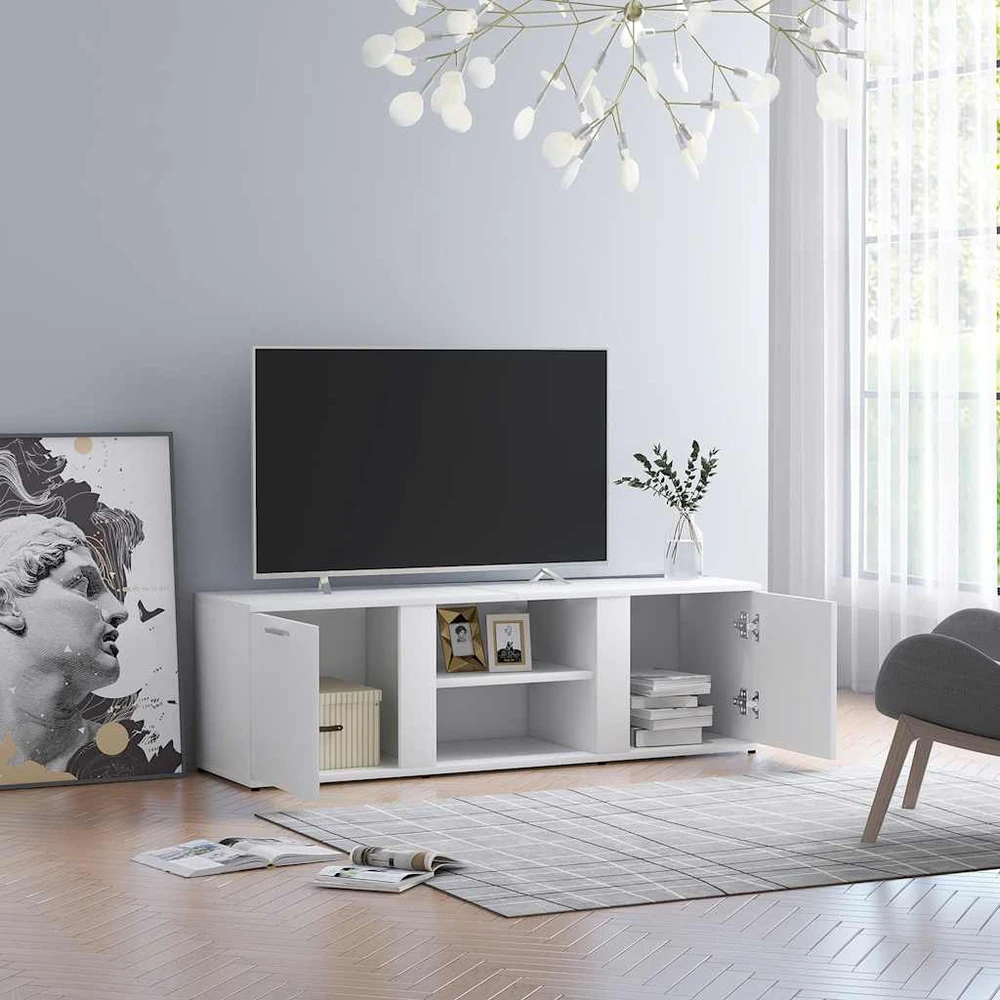 TV staliukas Televizoriaus spintelė, balta, 120x34x37cm, apdirbta mediena