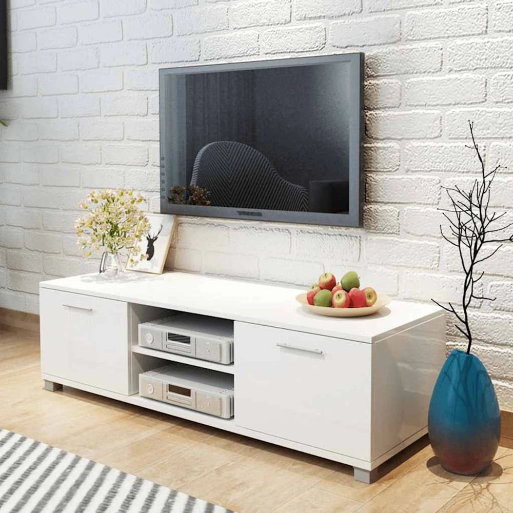 TV staliukas Televizoriaus spintelė, balta, 120x40,5x35cm, labai blizgi