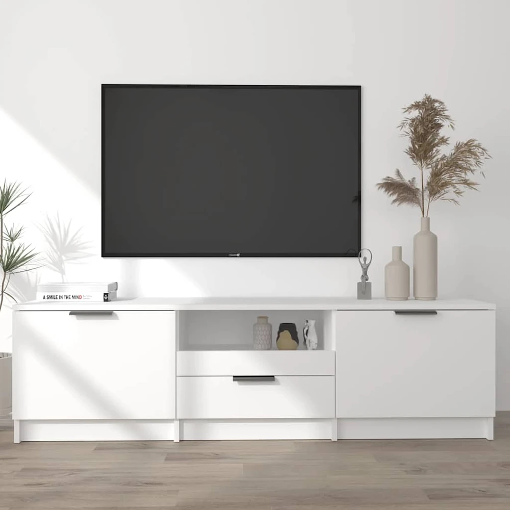 TV staliukas Televizoriaus spintelė, balta, 140x35x40cm, apdirbta mediena