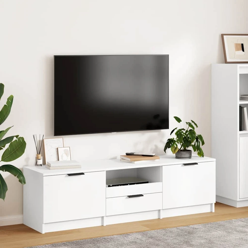 TV staliukas Televizoriaus spintelė, balta, 140x35x40cm, apdirbta mediena