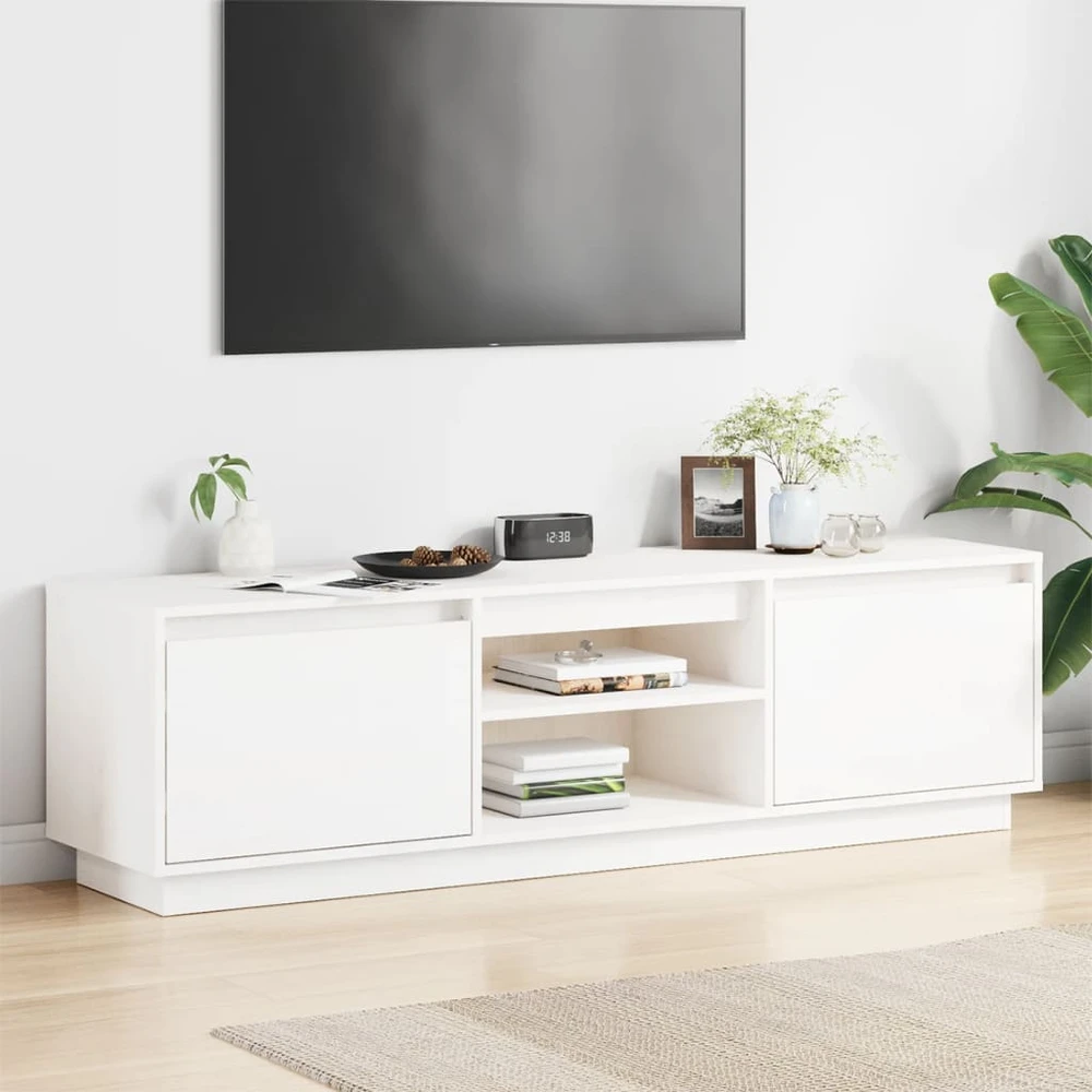 TV staliukas Televizoriaus spintelė, balta, 140x35x40cm, pušies masyvas